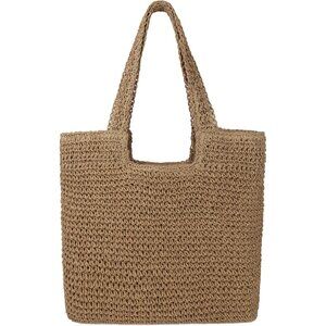 Women's A Brown Large Straw Beach Bag Handmade Woven Shoulder Hobo Tote Handbag
